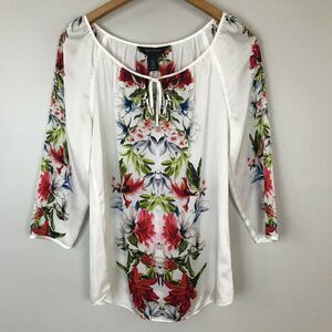 WHBM White 3/4 Sleeve Floral Print Blouse